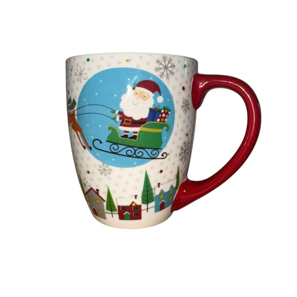 Santa Claus Christmas Ceramic Mug With Red Handle